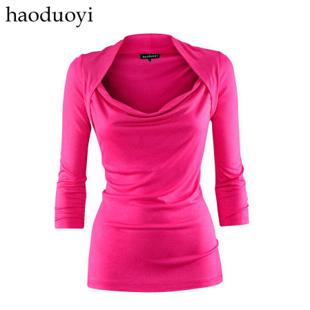 Haoduoyi croppings three quarter sleeve basic shirt hm3 6 full , Free Shipping