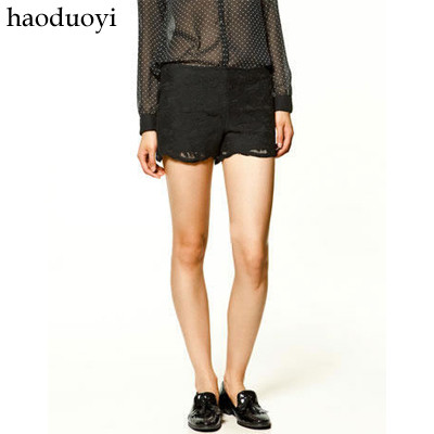 Haoduoyi lace Black wave hemline cutout shorts all-match single-shorts 6 full