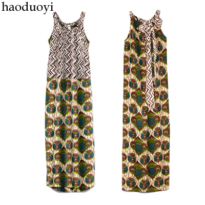 Haoduoyi mani at for fashion o-neck sleeveless color block decoration print one-piece dress full dress hm6 full