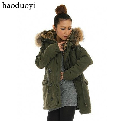 Haoduoyi moussy series detachable leopard print liner n3 b long design thermal wadded jacket