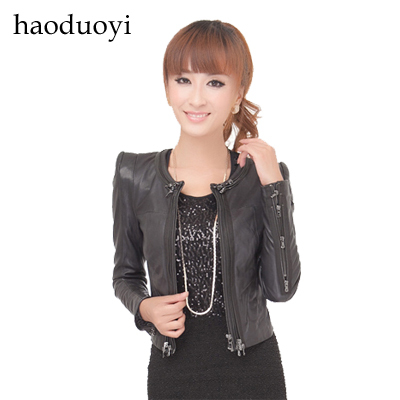 Haoduoyi zipper decoration o-neck suede leather clothing front fly zipper 311310042