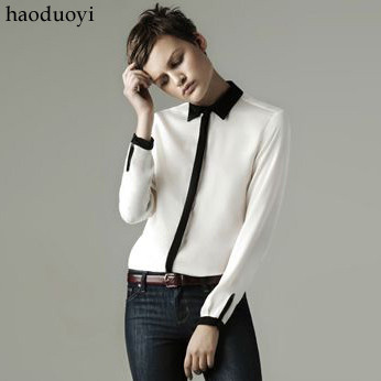 Haoduoyi2012 fashion cool black and white colorant match quality women's long-sleeve shirt full size