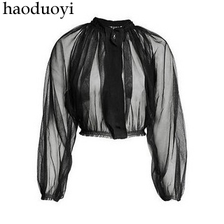 Haoduoyi2012 limited edition lace tulle perspective cloak puff sleeve shirt hm