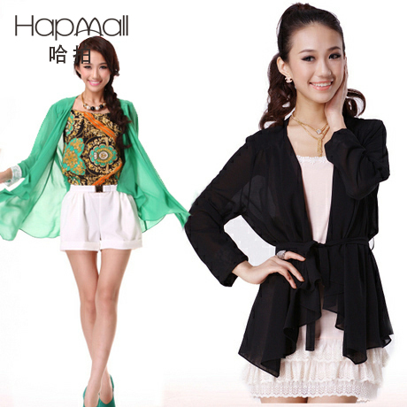 Hapmall 2013 wave spring fashion lacing chiffon long-sleeve coat