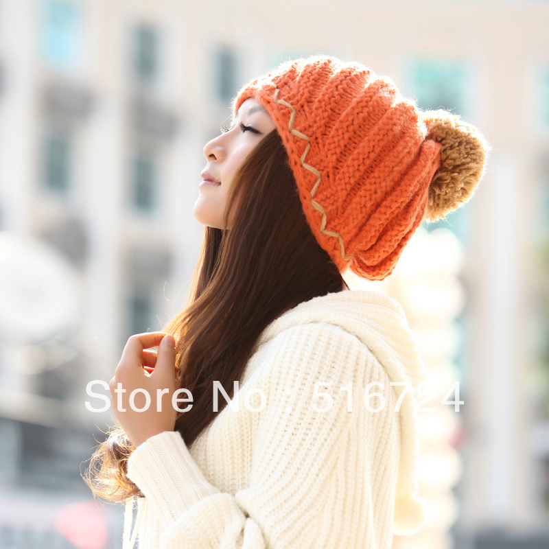 Hat autumn and winter ear thermal macrospheric knitted hat knitted women's hat winter