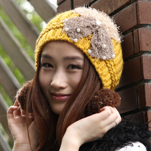 Hat autumn and winter fashion knitted hat sweet women's hat bow cute ball cap knitted hat