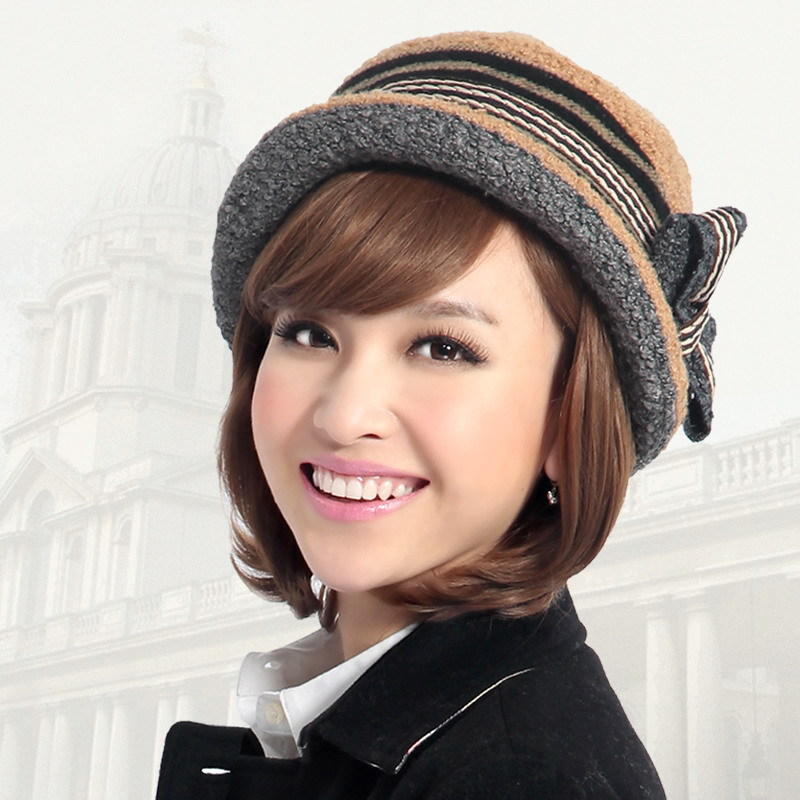Hat autumn and winter female double layer roll-up hem wool fashion cap bucket hat gm274