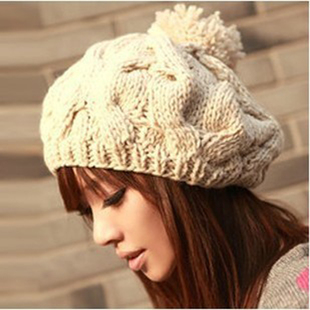 Hat autumn and winter female women's hat thermal pumpkin hat winter twisted knitted hat ball beret