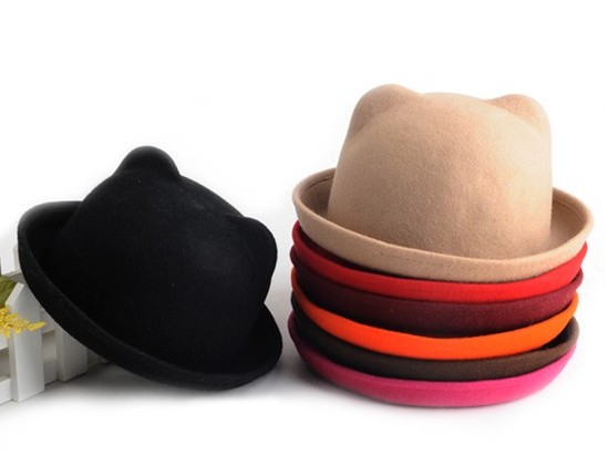 Hat bear hat cat ears pure woolen roll-up hem dome hat women's autumn and winter parent-child cap