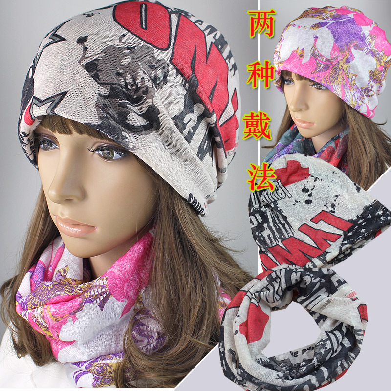Hat dual personality pattern autumn bandanas hat air conditioning hat collars