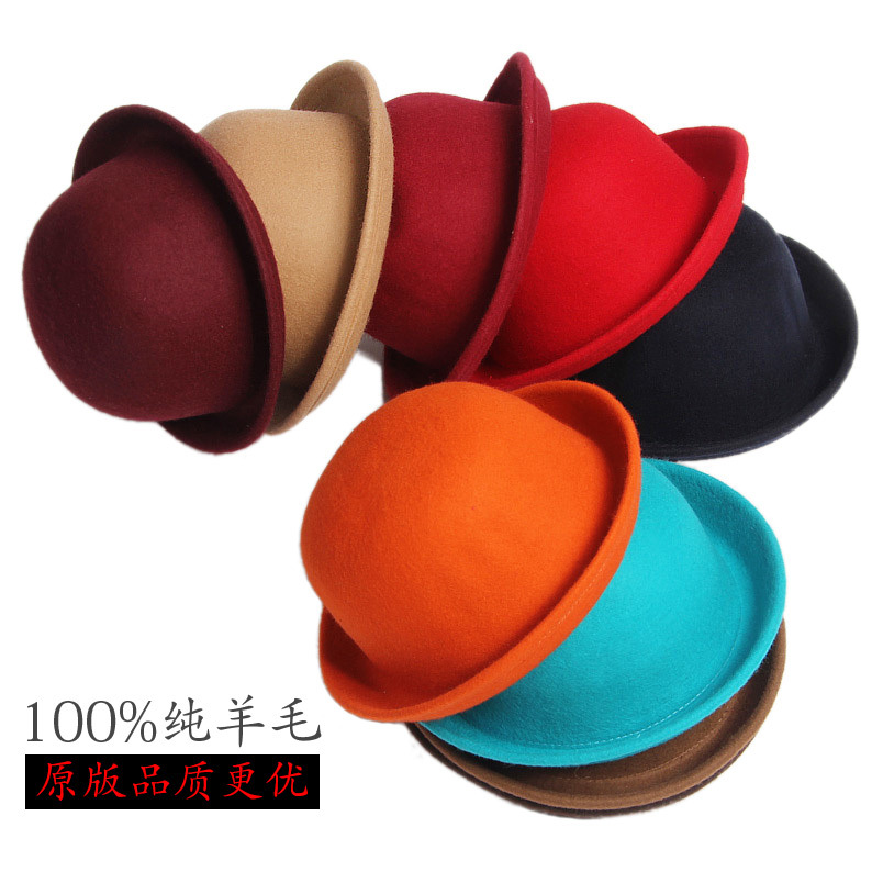 Hat fashion small fedoras roll-up hem woolen cap summer all-match dome jazz hat