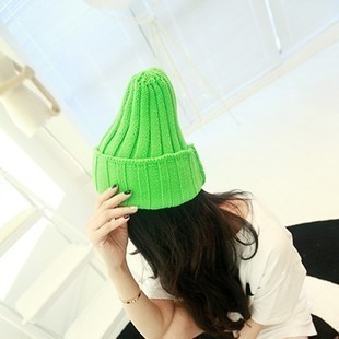 Hat female autumn and winter candy color neon thermal knitted Women all-match knitted hat Free shipping by CPAM