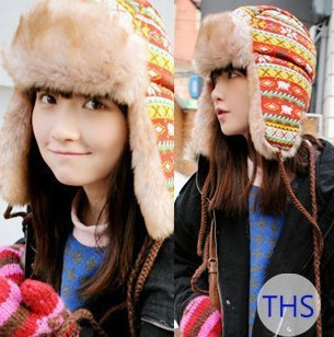 Hat female autumn and winter ear protector cap lei feng cap thermal hair ball cap snow cap knitted hat