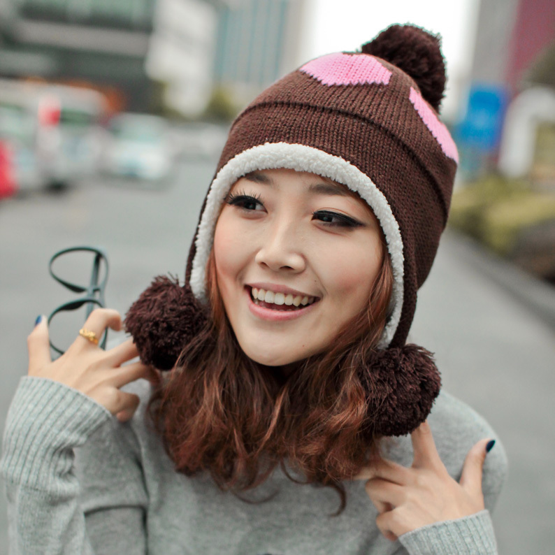 Hat female autumn and winter plus velvet thickening love ear protector cap knitted hat large sphere cap