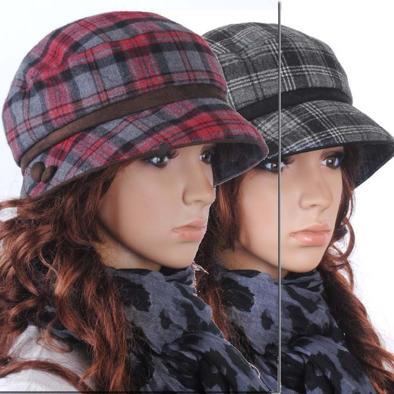 Hat female autumn and winter quality wool casual cap women's hat check bucket hats small bucket hat