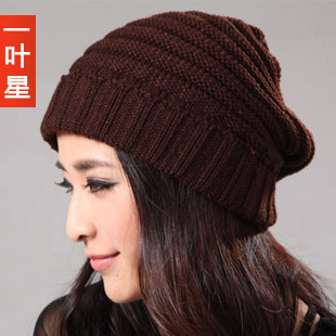 Hat female autumn and winter thermal ear knitted hat roll up hem winter hat for man knitted hat
