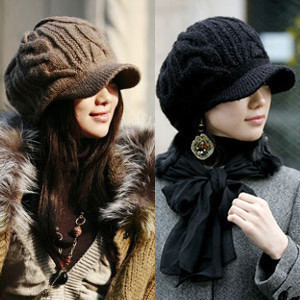 Hat female autumn and winter twist knitted hat winter dome short brim ear protector cap