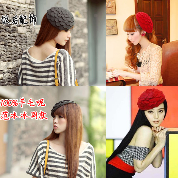 Hat female fashion vintage small woolen fedoras painter cap beret