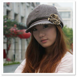 Hat female flower check hat female beret spring and autumn casual sweet flower