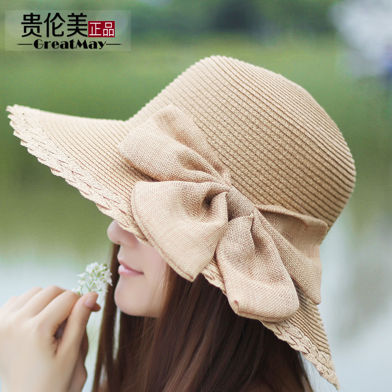 Hat female hemp summer bow strawhat big dome straw braid cap