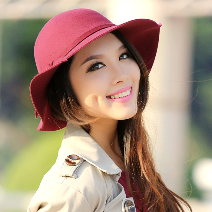 Hat female spring and autumn fashion large brim fedoras fashion vintage pure woolen bow cap