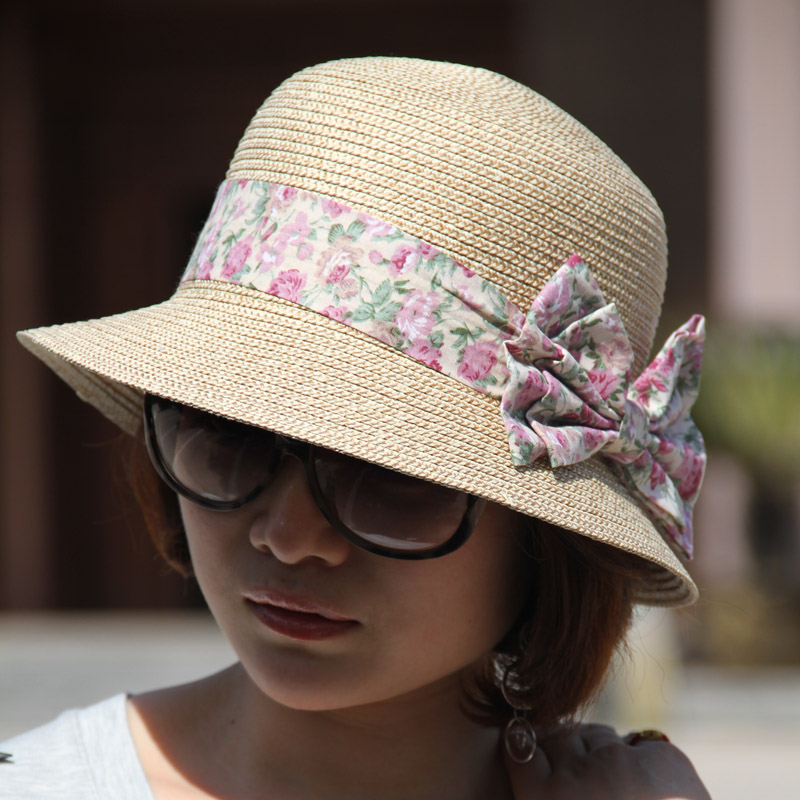 Hat female summer beach cap sun hat anti-uv sunbonnet dome bow strawhat