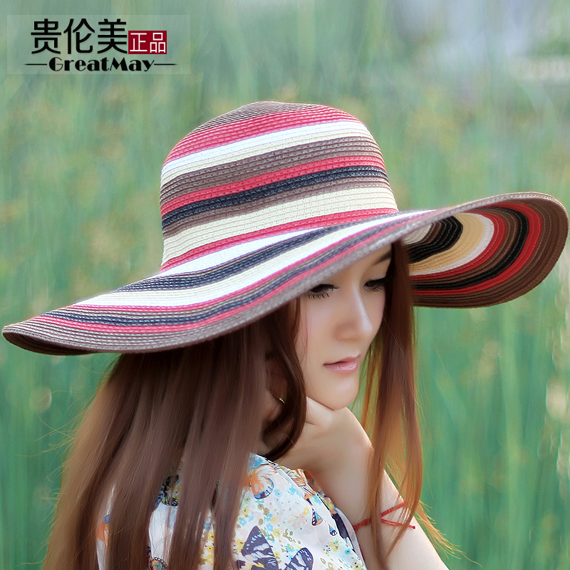 Hat female summer big along the cap seven multicolour large brim hat sunscreen sun hat