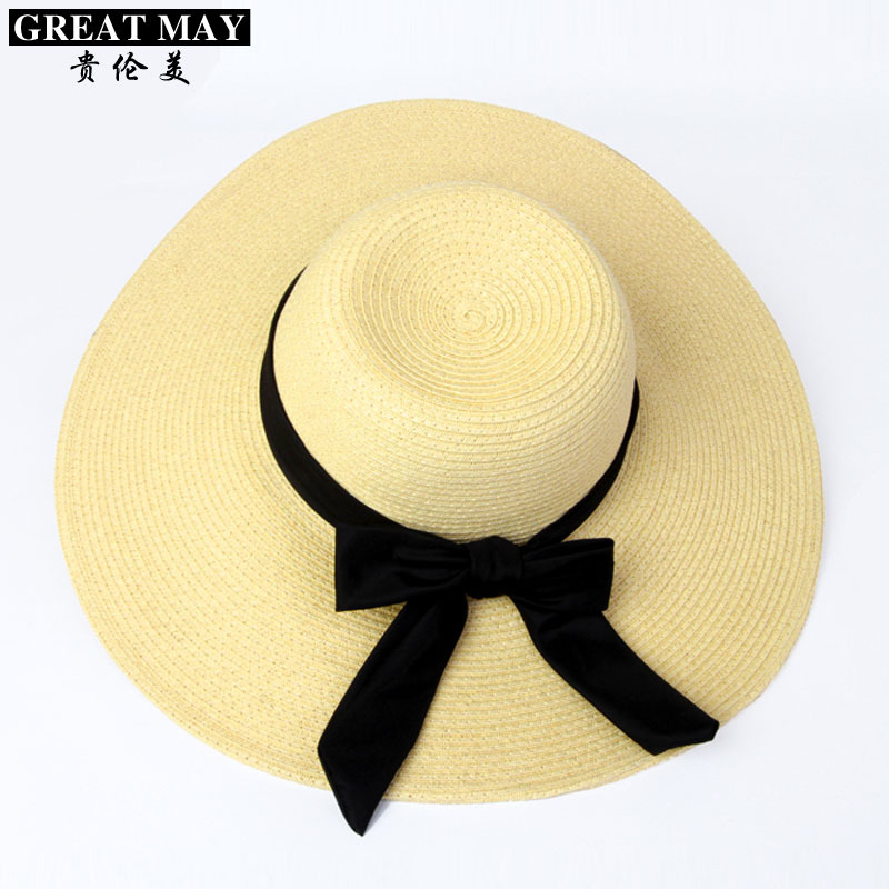 Hat female summer bow big hat strawhat outdoor sunbonnet sun