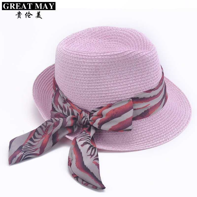Hat female summer bow technology paper fedoras straw braid hat strawhat