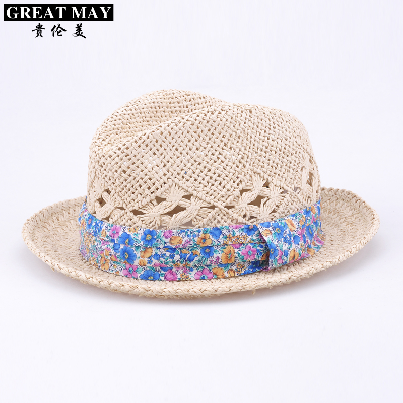 Hat female summer cutout small strawhat straw braid fedoras