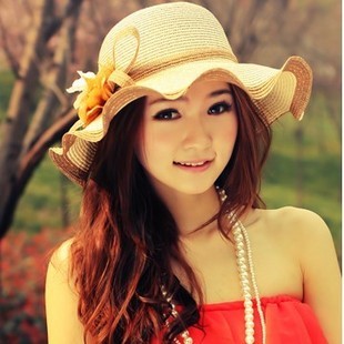 Hat female summer fashion beach cap straw braid scalloped sunscreen sun hat