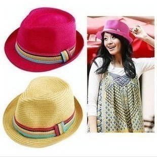 Hat female summer fashion stripe sun-shading fedoras panama strawhat beach jazz hat