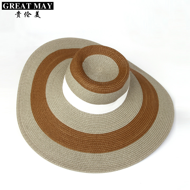 Hat female summer fashion wide stripe sunbonnet straw braid large brim hat anti-uv