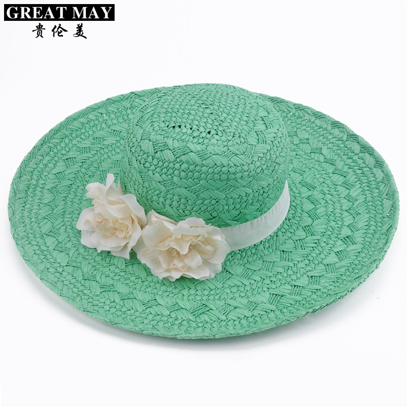 Hat female summer green masklike strawhat sunscreen sun straw braid hat beach cap