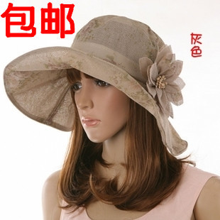 Hat female summer large brim hat folding vintage flower sunbonnet sun hat female anti-uv