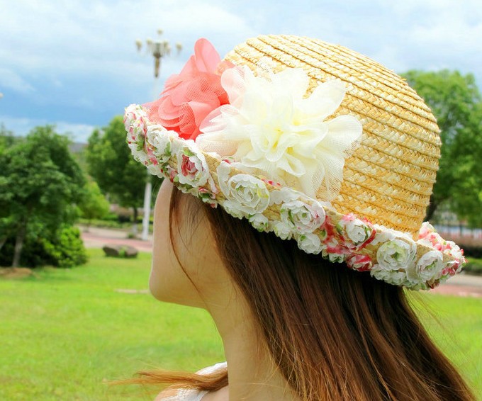 Hat female summer outdoor sunbonnet sun hat parent-child hat child sun hat strawhat millinery flower