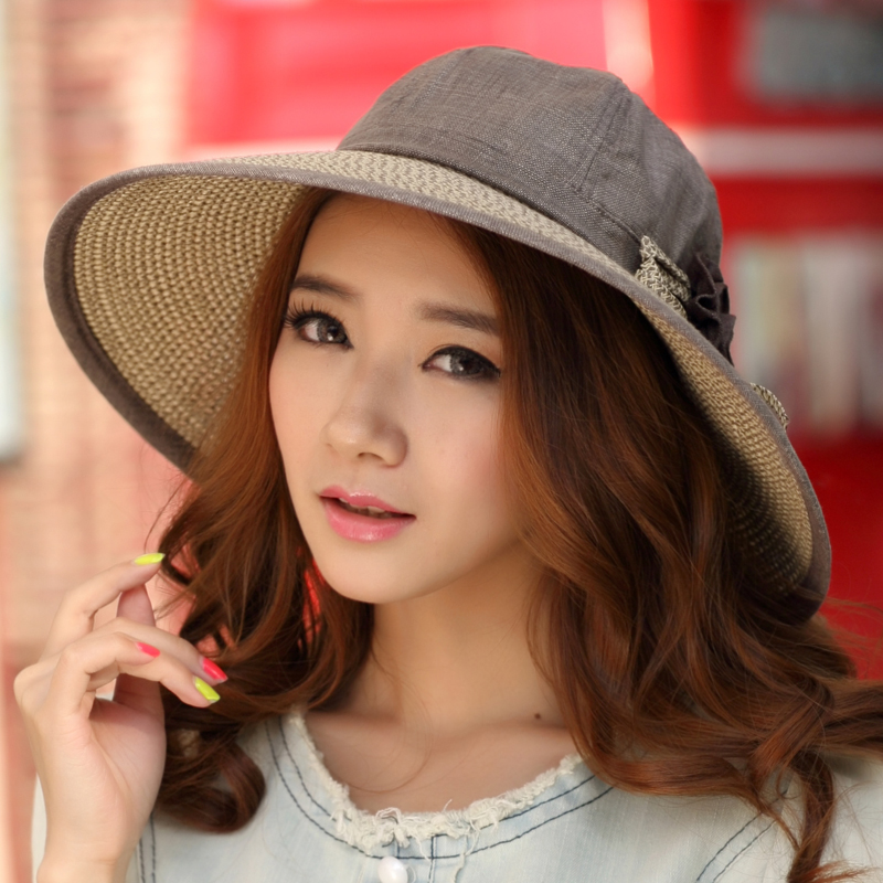 Hat female summer patchwork strawhat large brim sun hat sun hat anti-uv beach cap
