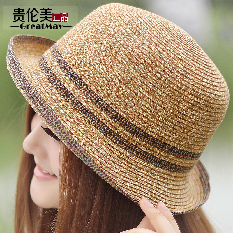 Hat female summer rustic straw braid bucket hat roll-up hem strawhat