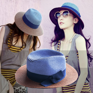 Hat female summer sunbonnet summer two-color strawhat straw braid fedoras big along the cap sun hat