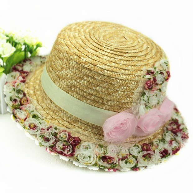 Hat female summer sunbonnet sun hat 3 flower straw strawhat beach casual fedoras