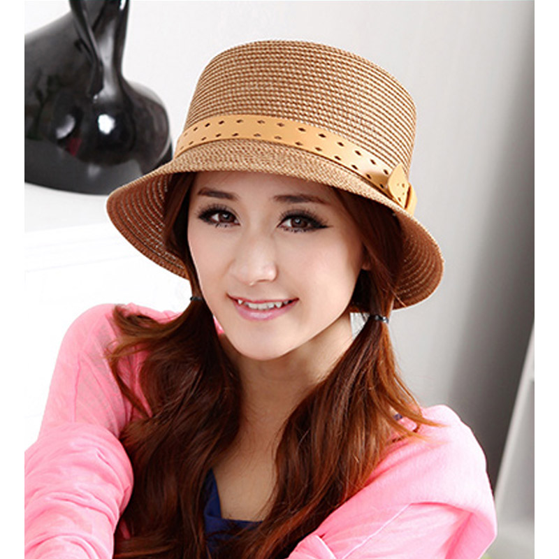 Hat female summer sunbonnet sun hat leather buckle on strawhat beach cap