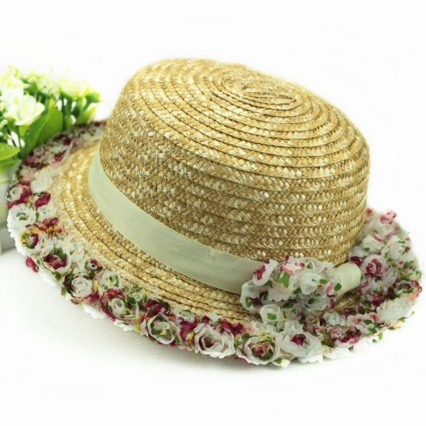 Hat female sunbonnet small bow rod strawhat sun hat summer beach fedoras