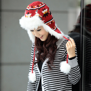 Hat female winter autumn and winter thickening plush warm hat knitted ear lei feng cap free shipping