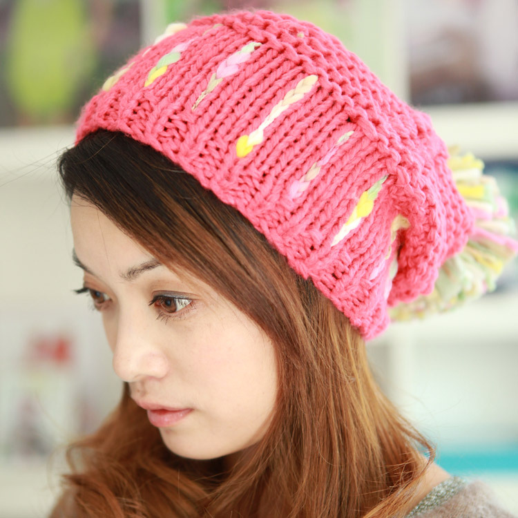 Hat female winter knitted hat ear protector cap autumn and winter flower knitted hat