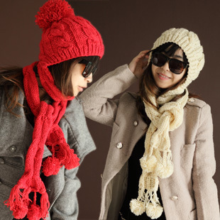 Hat female winter scarf hat one piece handmade thermal protector ear cap knitted hat fashion knitted hat