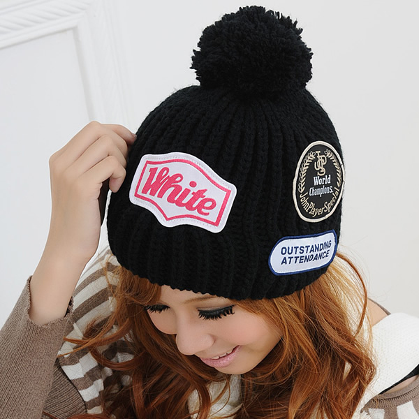 Hat female winter sphere casual letter knitted hat knitted hat