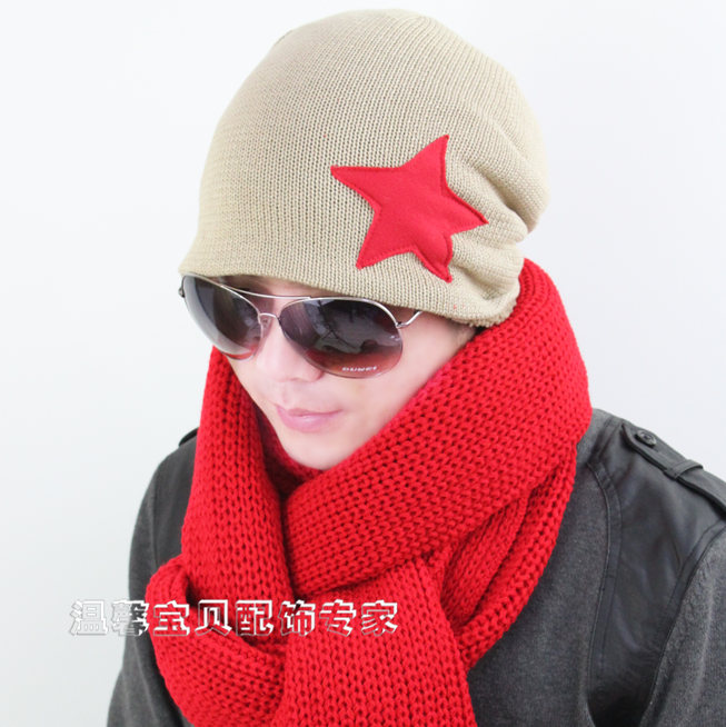 hat Hat male winter knitted turban hat vintage piles cap five-pointed star toe cap covering cap thick cashmere hat for man