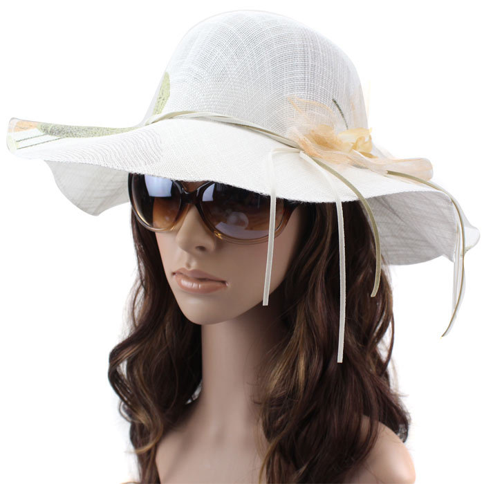 Hat linen print dome big along sunbonnet anti-uv beach cap women's hat