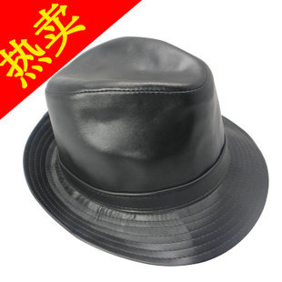 Hat male black jazz hat vintage fashion fedoras leather hat male spring hat