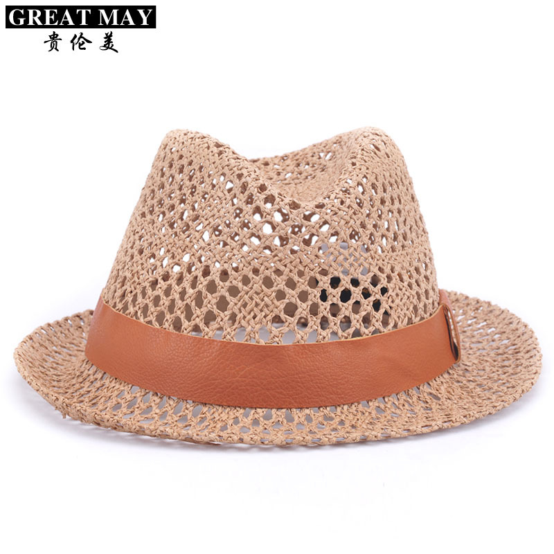 Hat male female summer cutout jazz fedoras hat small taper beach straw braid hat